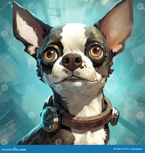 Sci Fi Dog Illustration With Collars In Hyper Realistic Style Stock