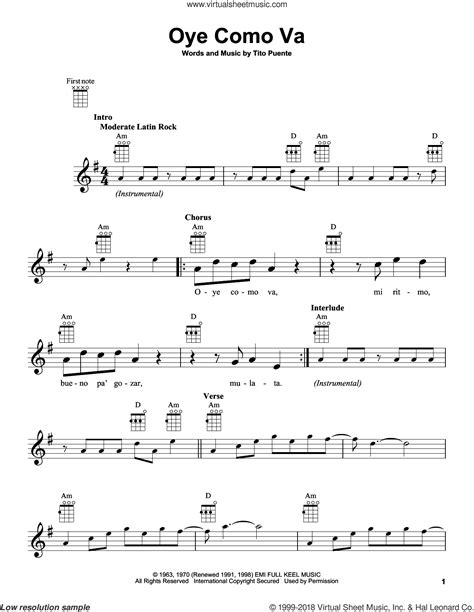 Puente Oye Como Va Sheet Music For Ukulele [pdf Interactive]