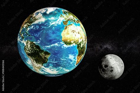 Earth and Moon in space concept, 3D rendering Stock Illustration ...