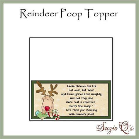 Reindeer Poop Topper Digital Printable Great Gag T Or Craft Show