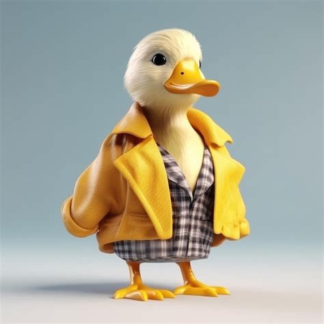 Premium Ai Image 3d Cartoon Duck Portrait Wearing Clothes Glasses Hat