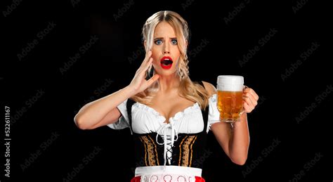 Oktoberfest 2022 In Munich Sexy Oktoberfest Girl Waitress Wearing A Traditional Bavarian Or