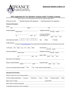 Fillable Online Advance Nsula New Staff Application Advance Program