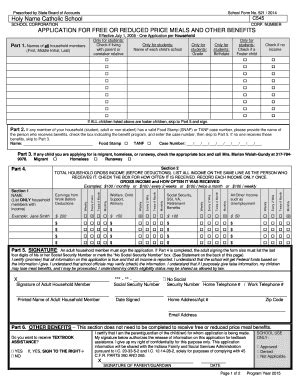 Fillable Online Holyname Free Reduced Lunch Application Holy Name