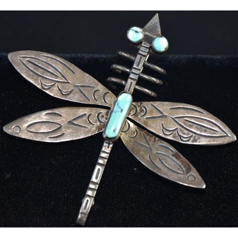 Navajo Turquoise Silver Dragonfly Pin Brooch