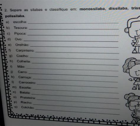 Atividade Monossílaba Dissílaba Trissílaba Polissílaba