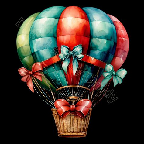 Festive Christmas Hot Air Balloon Clipart 300 Dpi PNG Transparent