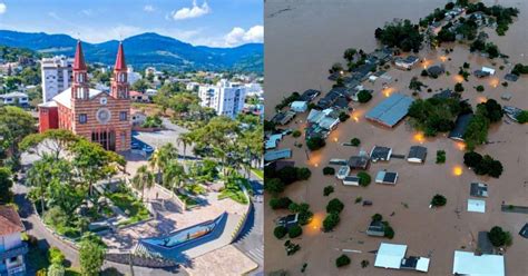 Cidades ficam debaixo d água no RS veja antes e depois de áreas