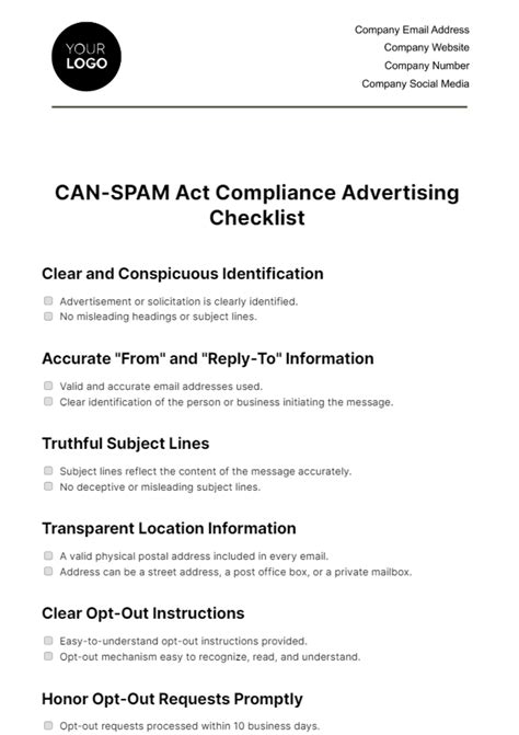 Free CAN-SPAM Act Compliance Advertising Checklist Template to Edit Online