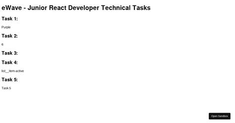 Ewave Junior React Dev Tasks Codesandbox