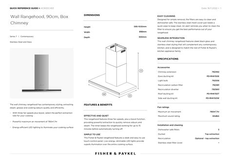 Fisher Paykel Wall Rangehood Cm Box Chimney Qrg Nz Pdf