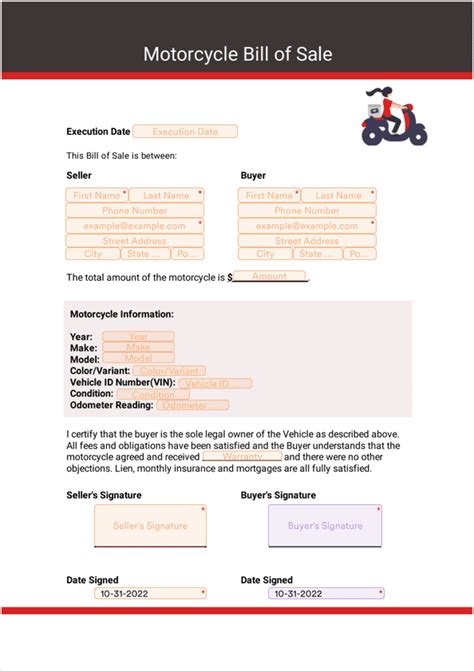 Motorcycle Bill Of Sale Sign Templates Jotform