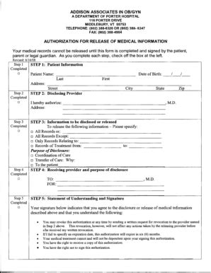 Fillable Online Addisonob Gyn Authorization For Release Of Medical