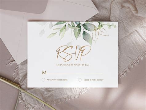 Printable Wedding Rsvp Cards, Birthday Rsvp Card Template, Eucalyptus Greenery Gold Foil ...