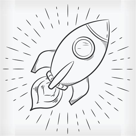 Doodle Rocket Ship Simple Handdrawn Sketch Vector Illustration Clipart