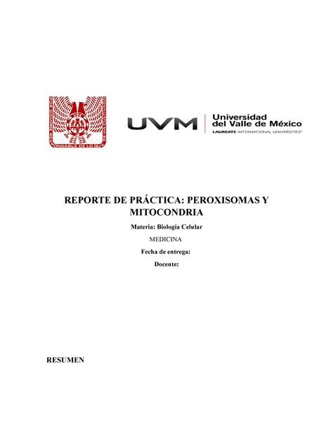 Extraccion De Adn Reporte De PrÁctica Peroxisomas Y Mitocondria