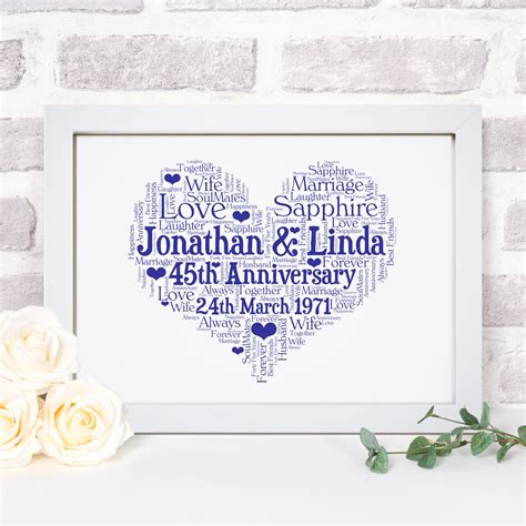 Personalised Anniversary Heart Print Custom Wall Art Etsy Uk