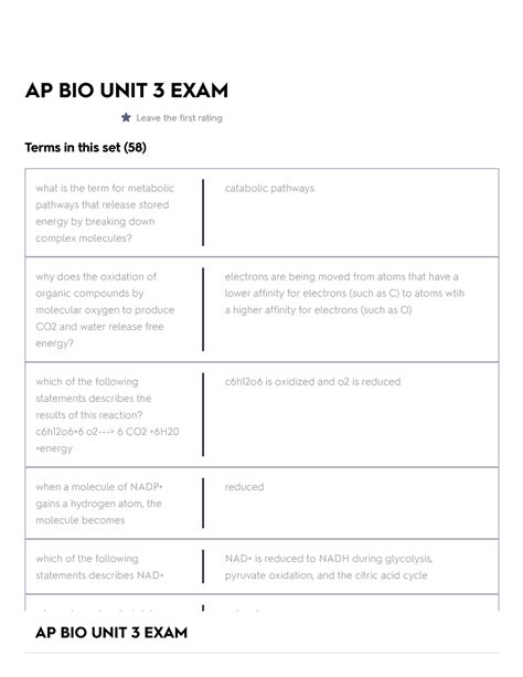 AP BIO UNIT 3 EXAM Flashcards Quizlet - AP BIO UNIT 3 EXAM Leave the