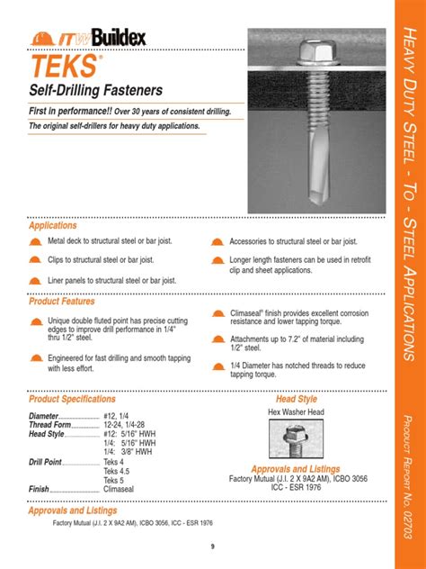 Teks Self Drilling Fasteners Product Data 334987 Pdf Screw