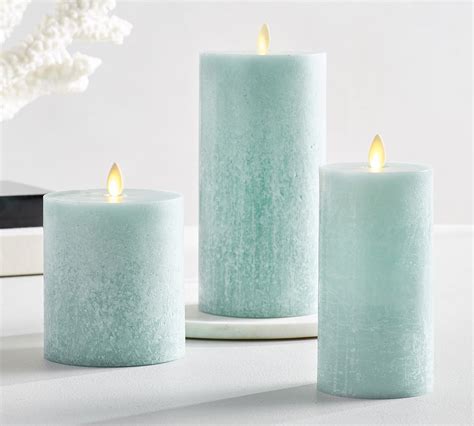 Premium Flickering Flameless Wax Pillar Candles Sea Glass Pottery Barn