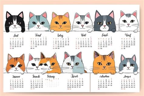 Premium Photo Calendar 2024 With Cute Hand Drawn Vector Cats Calendar