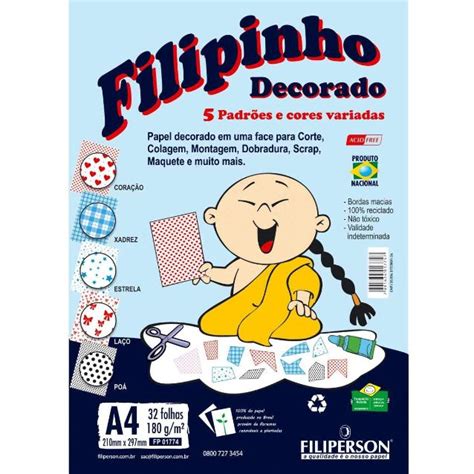 Papel Filipinho A4 180g Decorado 32 Fls Filiperson Papelaria Capital