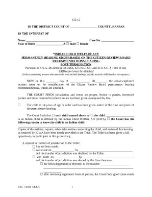 Permanency Hearing Order After Citizen Review Board Hearing Doc