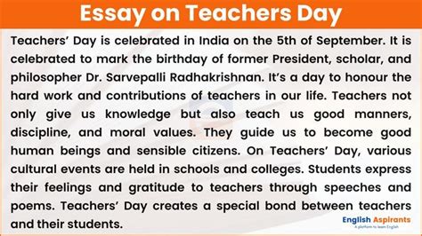 Essay On Teachers Day In English Short Simple Best Essay On