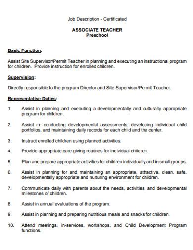 Preschool Teacher Job Description