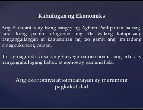 Ipaliwanag Ang Kahulugan Ng Ekonomiks Sa Pamamagitan Ng Isang Sanaysay