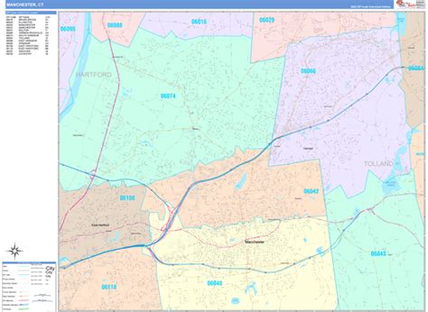 Manchester Connecticut Wall Map (Color Cast Style) by MarketMAPS - MapSales