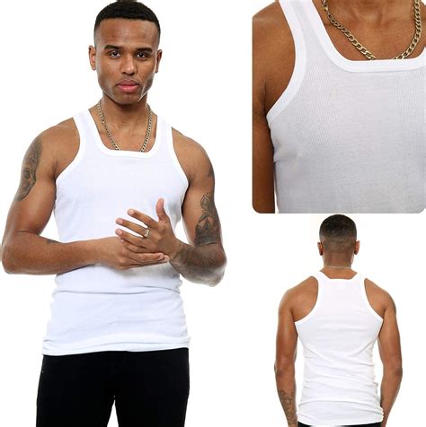 Mens Ribbed Vest Tops Pack 1 12 Athletic Fit 100 Cotton Underwear