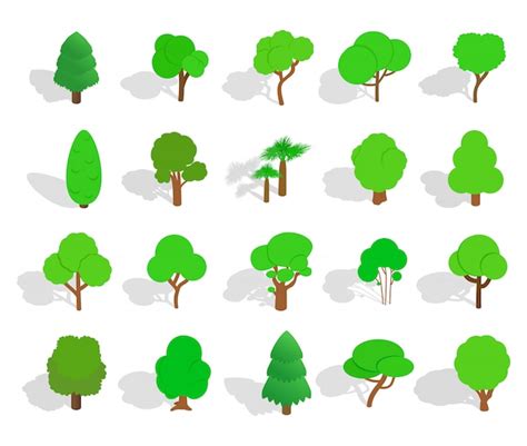 Icono verde del árbol fijado en el fondo blanco Vector Premium