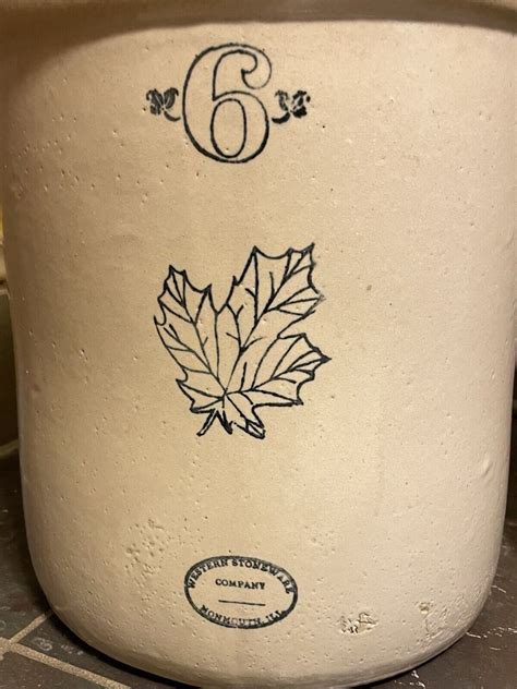 Antique 6 Gallon Crock Western Stoneware Monmouth Maple Leaf See