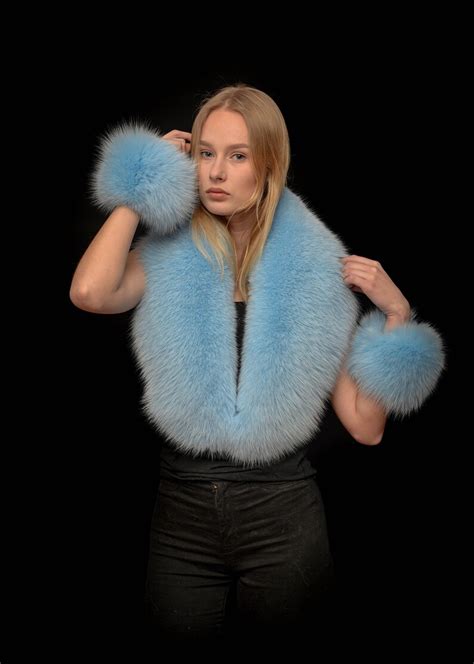 Saga Furs Soft Blue Arctic Fox Fur Collar Scarf Boa Shawl - Etsy