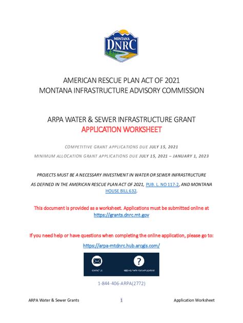 Fillable Online Dnrc Mt Arpa Water Sewer Infrastructure Grant