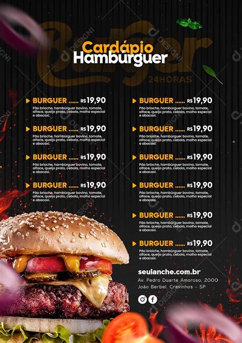 Modelo De Card Pio De Hamburgueria Psd Edit Vel Menu De Fast Food