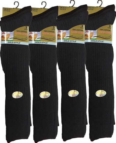 12 Pairs Men S 100 Pure Cotton Ribbed Long Hose Socks Knee High Pure