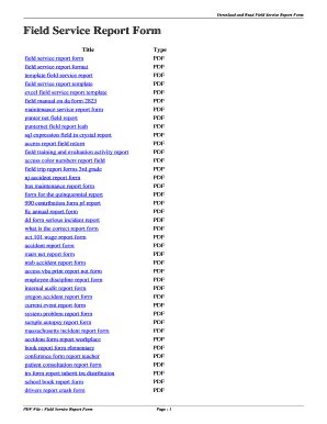 Fillable Online Field Service Report Form Field Service Report Form