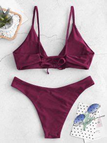OFF ZAFUL Tie Bralette Bikini Set In MAROON ZAFUL
