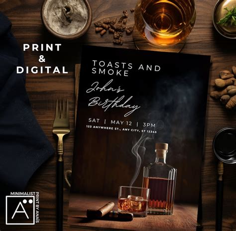 Whiskey Party Birthday Invitation Editable Toasts And Smokes Evite