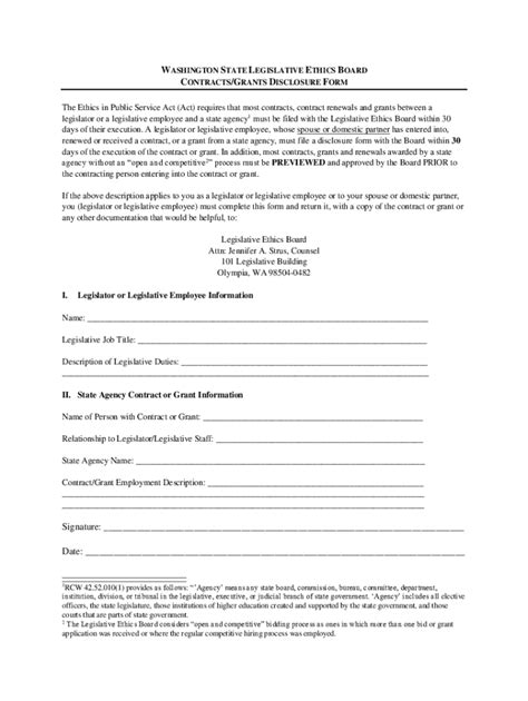 Fillable Online Leg Wa Contract Grant Disclosure Fax Email Print