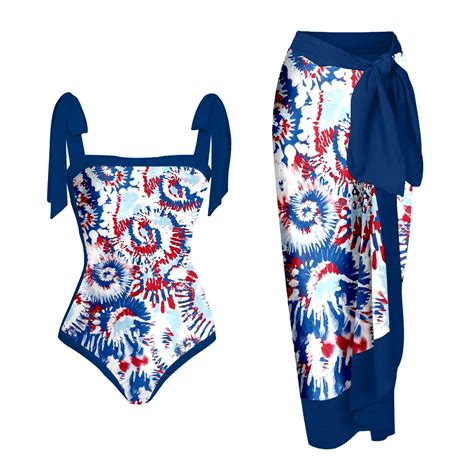 Celiean Women Fashion Independence Day Flag Print Two Piece Swimsuit