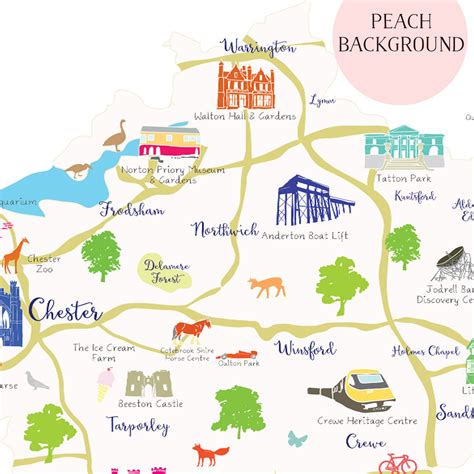 Illustrated Hand Drawn Map Of Cheshire By Uk Artist Holly Francesca