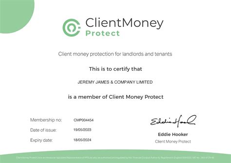 Client Money Protection Certificate | Jeremy James & Company