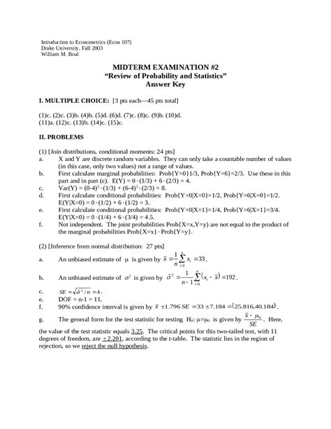 Statistics Midterm Exam Answers 12