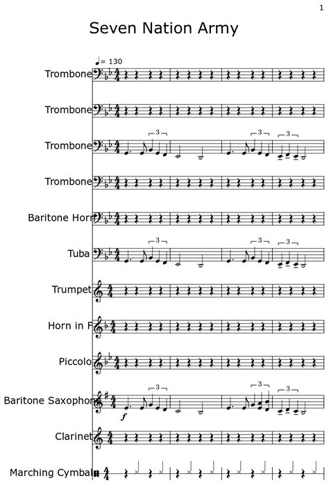 Seven Nation Army Sheet Music For Trombone Baritone Horn Tuba