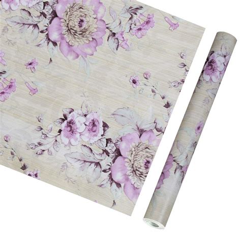 Poetryhome Self Adhesive Vinyl Purple Peony Contact Paper Shelf Liner