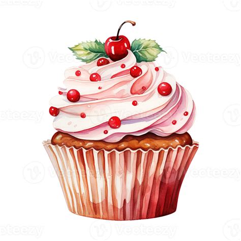 Ai Generated Cupcake With Cream Frosting And Cherries Ai Generated Image 35679769 Png