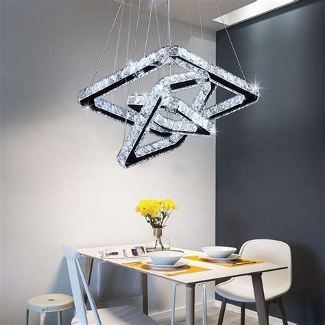 Modern Crystal Chandelier Rectangular Led Rings Ceiling Light Stainless